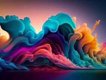 Vibrant colors flow in abstract wave pattern generated by AI